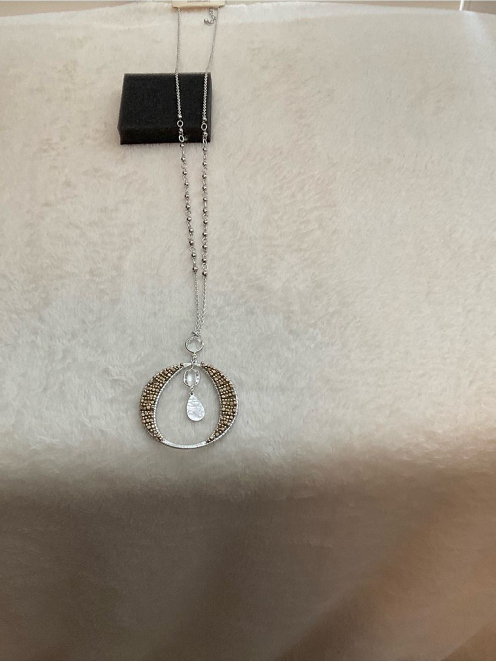 Two-Tone Silver and Gold Circle Pendant Necklace with Teardrop Accent